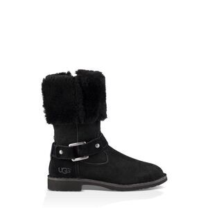 Ugg Braiden Fold Over Cuff Black Sheepskin Shearling Lined Boots W 7.5